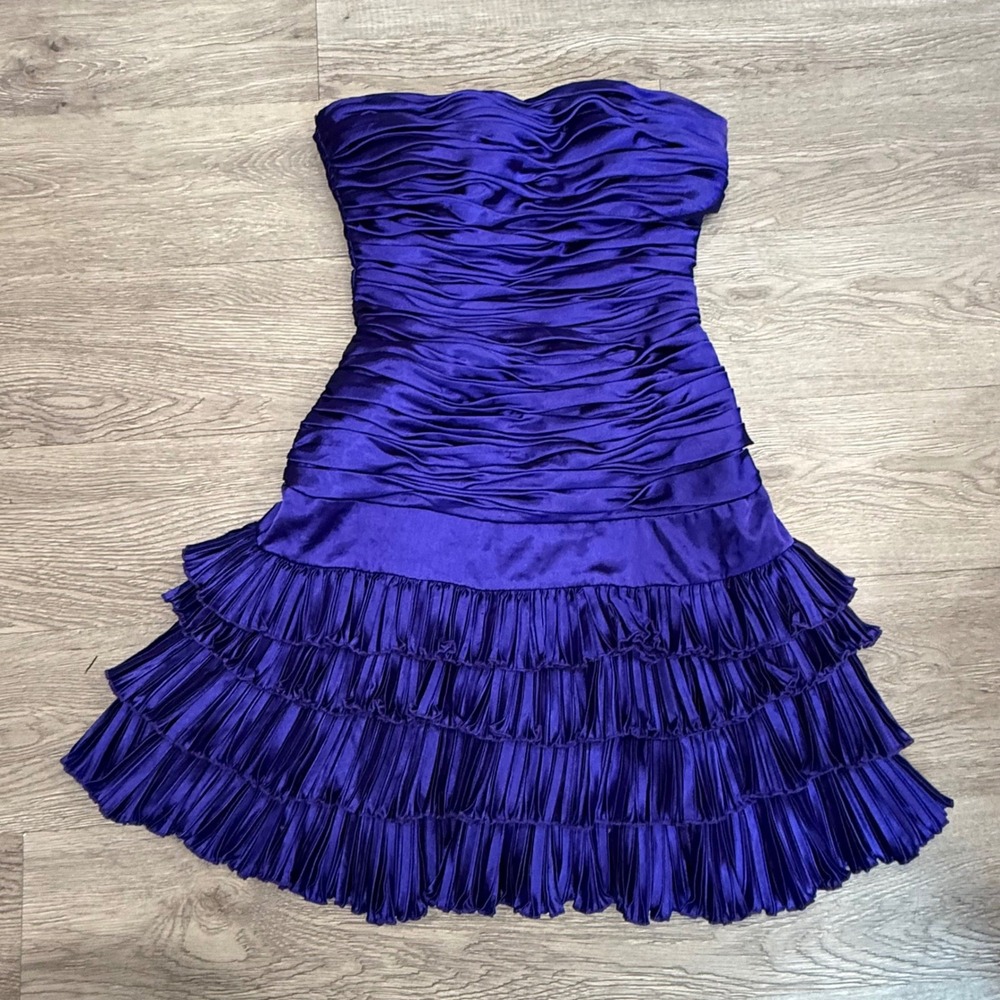 🌟 Y2K glam Royal Purple Satin Ruched Strapless Mini Dress homecoming